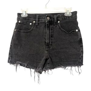 Madewell Faded Black The Perfect Jean Shorts High Waist Distressed Raw Hem 27
